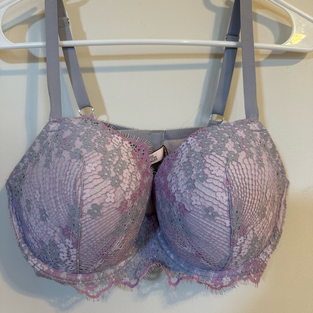 Victoria's Secret Bra Purple Gray Dream Angels Lace Lined Padded Underwire